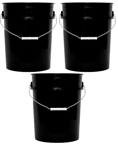 MKS Plastics 5-Gallon Bucket Only – No Lid Included, Made in USA, Food Grade BPA Free Plastic, Heavy Duty Multi-Use, Metal Handle with Grip, Stackable Storage – Black, 3 Pack - color: Black, size: 3