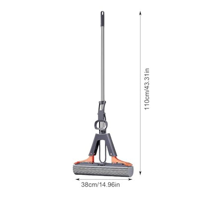 Squeeze Mop – Effective Floor Mop, Easy Squeeze Cleaning Tool | PVA Sponge Mop with Extendable Handle, 2 Refill Sponge Heads Included, Absorbent Roller Mop for Kitchen, Bathroom, and Balcony - size: 38cm