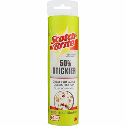 Scotch Brite Wide Lint Roller Refill Large 8" Surface Pet Hair Remover Pack of 4