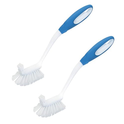 LOLA Pro Utility All Purpose Kitchen Cleaning Brush, 2 Pack, Durable Bristles, Comfort Ergonomic Rubber Non-Slip Grip, Built-in Food Scraper - color: White & Blue, size: 2 Pack