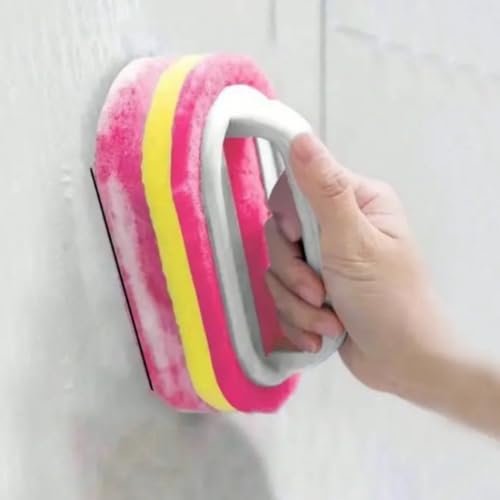 1Pc Pink Cleaning Brush All Purpose Shower Sponge Scrubbing Brush with Ergonomic Handle for Bathroom Kitchen Bathtub Toilet Cleaner - color: Pink