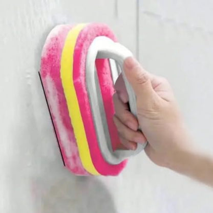 1Pc Pink Cleaning Brush All Purpose Shower Sponge Scrubbing Brush with Ergonomic Handle for Bathroom Kitchen Bathtub Toilet Cleaner - color: Pink