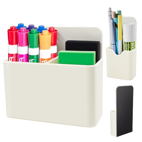 KITANIS Magnetic Pen Holder,2 Pack Magnetic Dry Erase Marker Holder with Generous Compartments,Strong Magnet Storage Marker Pen Pencil Organizer for Refrigerator,Whiteboard,Locker Accessories - color: White