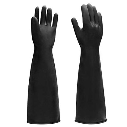 Black Rubber Gloves Extra Large, 22" Long Chemical Resistant Gloves, Waterproof Reusable Dishwashing Household Cleaning Safety Work Heavy Duty Industrial Rubber Glove, 1 Pair XXL - color: Reversible, Black+black, size: XXL-1Pair