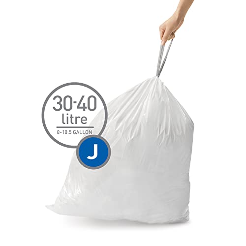 simplehuman Code J Custom Fit Drawstring Trash Bags, 240 Count, 30-45 Liter / 8-12 Gallon, White - size: 240 Count (Pack of 1)