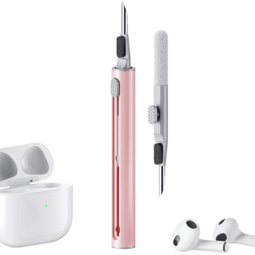 Hyashee Cleaner Kit for Airpods Pro 1 2 3 Multi-Function Cleaning Pen with Soft Brush Flocking Sponge for Bluetooth Earphones Case Cleaning Tools (Pink) - color: Pink