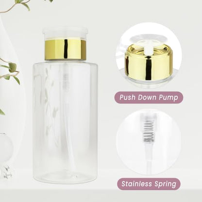 10oz PANA Gold Push-Down Dispenser Bottle - 1 Bottle - Empty Refillable Pump Bottle for Nail Polish Remover Liquid Lotion Cream - color: Gold, size: 10 Ounce - 1 Bottle