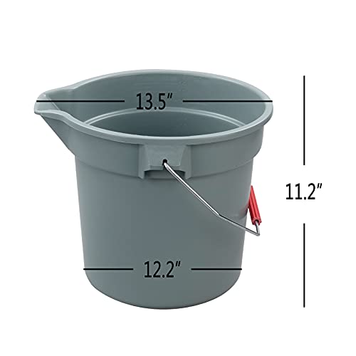 Ramddy 4 Packs 14 Quart Commercial Cleaning Bucket Pail, Heavy Duty Round Utility Pail, Gray