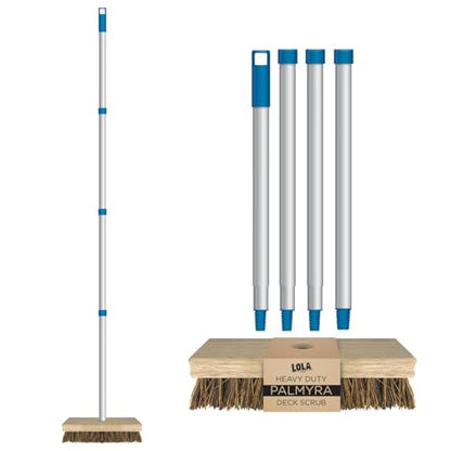LOLA Deck Scrub Brush, 9" x 3.5" Head w/Palmyra Bristles for Outdoor Cleaning, Removes Dirt & Grime from Patios, Decks, Grout, 1 Count - size: 1 Count, style: Palmyra Deck Broom -Steel Handle