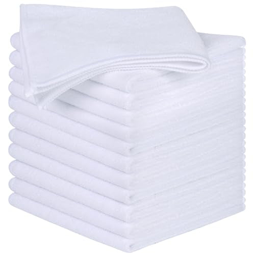 SINLAND Microfiber Cleaning Cloth Dish Cloth Kitchen No Streak Absorbent Dish Rags Lens Cloths 12Inchx12Inch 12 Pack White - color: White