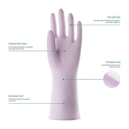 COOLJOB Small Household Rubber Gloves with Cotton Liner & Non-slip Grip, Waterproof Long Lasting Dishwashing Gloves for Kitchen & Bathroom Cleaning, Purple, 1 Pair - color: Light Purple With Lavender Scent, size: Small (Pack of 1)