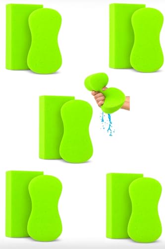 Multi-Purpose Sponges for Cleaning - Lime Green Sponge 10 Pack, Large Sponges for Car Washing, Tile & Grout, Bulk Pack Sponge - color: Slime Green, size: 10 Pack - XL