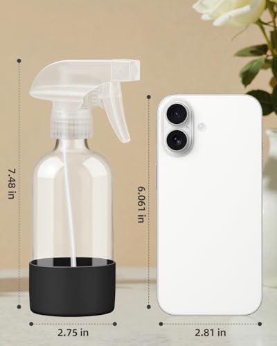 Worldgsb 2 Pack Glass Spray Bottles 8 oz, Empty Refillable Containers with Silicone Sleeve Protection, Glass Spray Bottles for Cleaning Solutions, Hair and Plants with Adjustable Nozzles Black - color: Black
