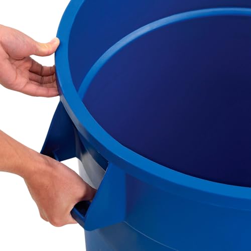 Global Industrial Commercial Round Trash Can, 32 Gallon Capacity, Plastic Garbage Can, Indoor and Outdoor Utility Trash Can, Blue, 21-3/4"W x 27-1/2"H, No Lid - color: Blue