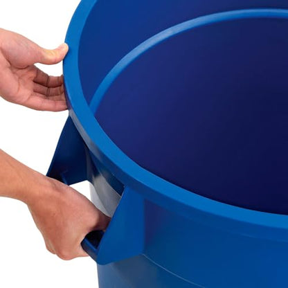 Global Industrial Commercial Round Trash Can, 32 Gallon Capacity, Plastic Garbage Can, Indoor and Outdoor Utility Trash Can, Blue, 21-3/4"W x 27-1/2"H, No Lid - color: Blue