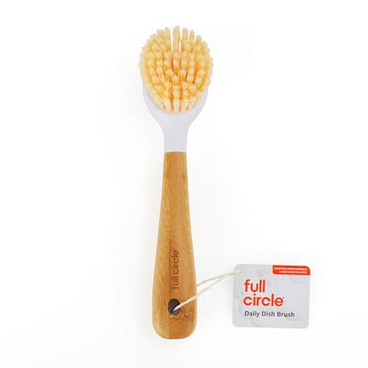 Full Circle Daily Dish Brush-Bamboo Handle Dish Brush–Sustainable Kitchen Cleaning with Tough Bristles-Natural Dish Scrubber,Nonstick & Cast Iron Cleaner-Long Handle Brush for Dishes,Pots,and Pans - color: White