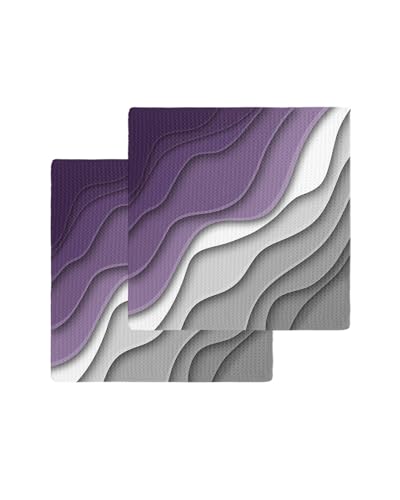 Ombre Purple Dish Towels Set,Waffle Weave Kitchen Towels 2 Pieces,Microfiber Hair Face Bath Tea Towel Absorbent Quick Drying Cleaning Dish Cloths,Abstract Geometric Grey Modern White 12"x12" - color: Purple, size: 2PCS,12"x12"