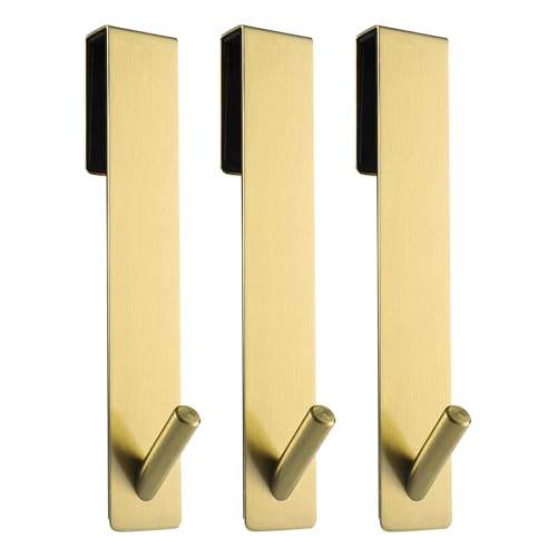 Simtive Extended Shower Door Hooks (7-Inch), Over Door Hooks for Bathroom Frameless Glass Shower Door, Towel Hooks, 3-Pack, Gold - color: Gold, size: 7 In-3 Pack