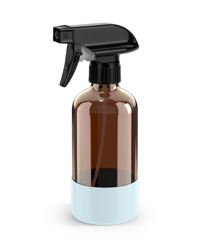 Bontip Amber Glass Spray Bottle with Silicone Sleeve Protection, 8 oz Refillable Spray Bottles for Cleaning Solutions, Plants, Aromatherapy, Facial Hydration (1, Blue, 8 oz) - color: Blue, size: 8 Ounces