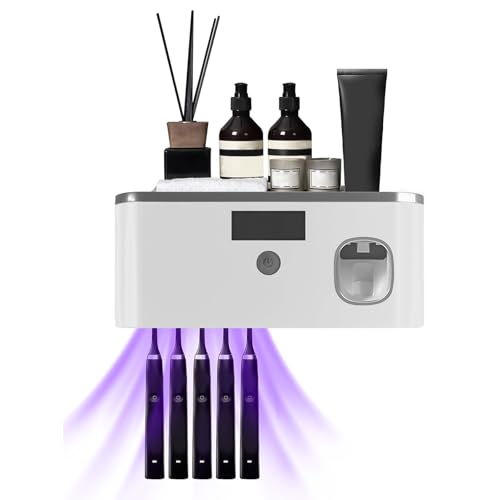 Toothbrush Holders for Bathrooms, Toothbrush Holder Wall Mounted with Toothpaste Dispenser, Rechargeable Cordless Wall Mounted Tooth Brushing Holder and Bathroom Accessories (Gray) - color: Gray