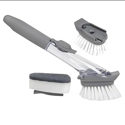Soap Dispensing Dish Brush with Holder, Kitchen Pot Pan Scrub Brush Set with Replaceable Brush Head, Sink Cleaning Brush with Storage Tray (3-Piece Set Sponge Head) - color: 3-piece Set Sponge Head
