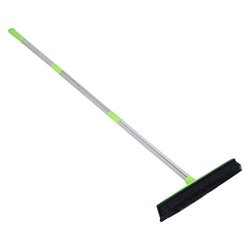 Pet Hair Removal Rubber Broom, Multifunction Telescopic Floor Carpet Broom Pet Hair Dust Removal Cleaner Sweeper Cleaning Tools with Built in Squeegee (Green) - color: Green