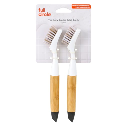 Full Circle The Every-Crevice Detail Brush, Deep Cleaning Brush for Crevices, Shower, & Grout, Tough Bristles, Sustainable Bamboo Handle, 2-Pack - color: White, size: 2 Pack