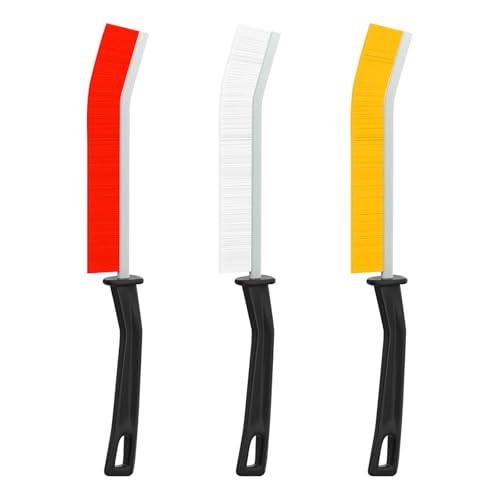 3 PCS Cleaning Gap Brush Set Narrow Crevice Scrub Brush with Stiff Bristles Handle Detail Cleaning Brushes for Home,White,Yellow,Red - color: White,yellow,red