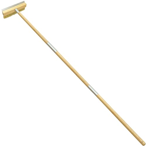 Pizza Oven Brush with Scraper,60-Inch Adjustable-Length Long Wood Handle Brass Bristles,Outdoor Pizza Oven Brush - size: 60 inch