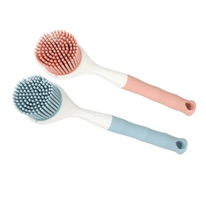 2Pcs Kitchen Dish Scrubber Brush Set Non-Scratch Silicone Pot Brush with Long Comfortable Handle for Effective Oil and Stain Removal on Pans and Dishes
