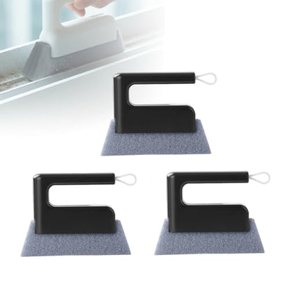 Window Track Cleaner Tool 3 Pack, Groove Track Cleaning Tools Kit with Brush and Scraper, Window Sill Cleaner Tool for Sliding Door Tracks, Gaps, Tile Lines, Car Vents Cleaning (Black*3) - color: Black*3