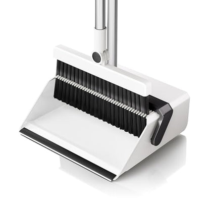 Broom with Dustpan Combo Set,UOEOS One-Sweep Clean,Pet Hair Removal Broom with Self-Cleaning Double-Layer Teeth,High Density Broom and Windproof Dustpan for Indoor&Outdoor - color: Black