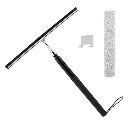 Shower Squeegee with Long Handle and Adhesive Hook, 16.93" to 59.84" Telescopic Squeegee for Window Cleaning, Bathroom Cleaner Window Cleaning Tool for Mirror, Glass, Ceramic Tile(Color:Black)
