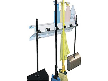 Ex-Cell 3336WHT2 The Clincher Mop & Broom Holder, 34"w x 5 1/2"d x 7 1/2"h, White Gloss, Each