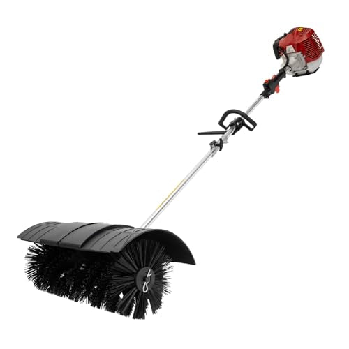 52CC Engine Power Handheld Snow Sweeper Broom,2.3HP 2 Stroke Gasoline Power Portable Artificial Grass Brush Power Broom Outdoor, Handheld Turf Lawn Sweeper for Sweeping Patio Driveway