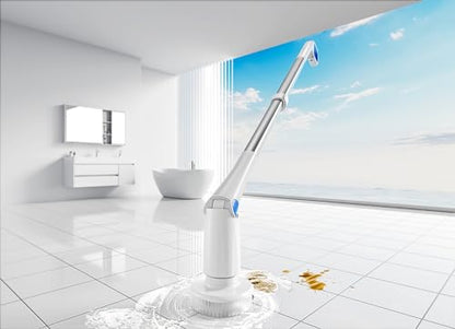CAKILA Electric Spin Scrubber,Cordless Shower Cleaning Brush with 7 Replaceable Heads,Detachable Long Handle for Bathroom, Floor, Tile, Kitchen,Ideal Gift for Elders