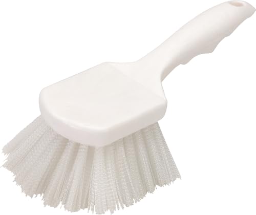SPARTA Flo-Pac 8" Utility Scrub Brush with 2" Nylon Bristles, Plastic Pistol Grip Handle, Commercial Handheld Cleaning Brush, White - color: White/White
