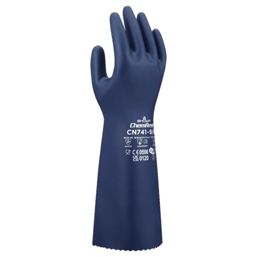 SHOWA CN741 Sustainable EBT Nitrile Chemical Resistant Safety Glove, Unlined, Food Safe, 15 Mil, 15" Length, Large (12 Pair) - size: Large