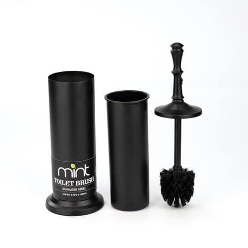 J&V TEXTILES Industrial Toilet Brush, Toilet Bowl Brush with Extra Long Handle Durable Bristles Toilet Scrubber and Covered Holder for Toilet Brush Set (Matte Black) - color: Matte Black