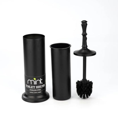 J&V TEXTILES Industrial Toilet Brush, Toilet Bowl Brush with Extra Long Handle Durable Bristles Toilet Scrubber and Covered Holder for Toilet Brush Set (Matte Black) - color: Matte Black