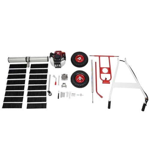 2.3HP 4 Stroke Handheld Sweeper 37.7CC Gas Power Hand Push Industrial Sweeper with Air Cooling System Portable Outdoor Snow Sweeper Lawn Farm Sidewalk Cleaner Sweeping Broom