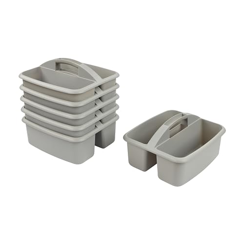 ECR4Kids 2-Compartment Large Plastic Caddy, Multipurpose Organization, Grey, 6-Pack - color: Grey