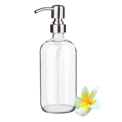 17 Ounce/ 500 ML Clear Glass Soap Dispenser with Stainless Steel Pump Refillable Liquid Hand Soap Dispenser Lotion Round Bottle Container for Kitchen, Bathroom, 1 Pack