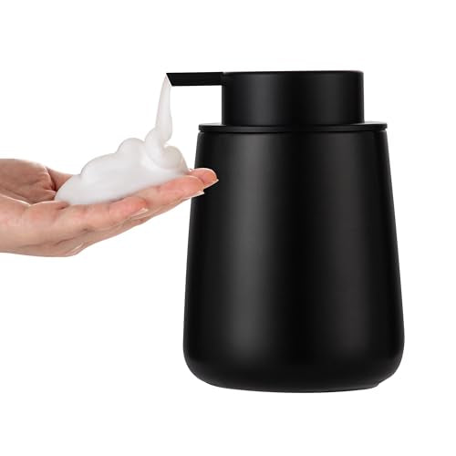 Enra Foaming Black Soap Dispenser,12 oz Ceramic Hand Soap Dispenser, Refillable Dish Soap Dispenser,Modern Foam Soap Dispenser for Bathroom,Kitchen with Easy-to-Press Pump (Black Foam Type) - color: Foam-black