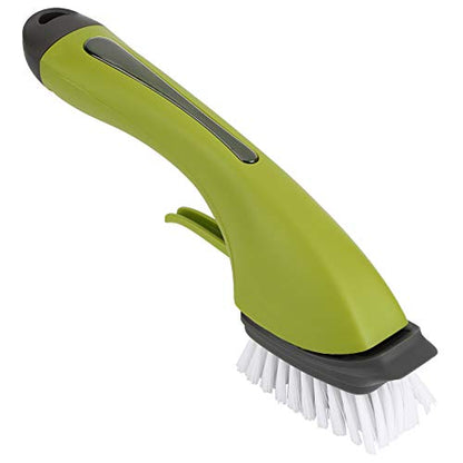 Soap Dispensing Dish Brush - Ergonomic Kitchen Scrub Brush with Soap Dispenser for Effortless Cleaning of Pots, Pans, Sinks & Bathtubs - Green/Gray - color: Green