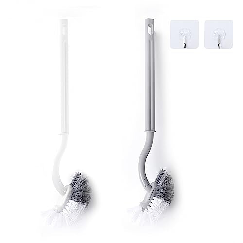 2Pcs Curved Toilet Bowl Brush Without Holder for Bathroom Deep Cleaning, Toilet Brush Durable Under The Rim Household Cleaning Brushes (Gray+White)