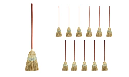 Rubbermaid Commercial Products Heavy-Duty Corn Broom, 1 1/8-Inch Wood Handle, Blue, Indoor/Outdoor Broom for Courtyard/Garage/Lobby/Mall/Office, Pack of 12 - style: 12-Pack
