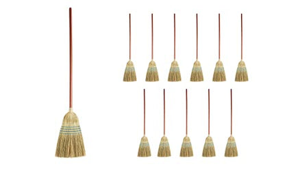 Rubbermaid Commercial Products Heavy-Duty Corn Broom, 1 1/8-Inch Wood Handle, Blue, Indoor/Outdoor Broom for Courtyard/Garage/Lobby/Mall/Office, Pack of 12 - style: 12-Pack