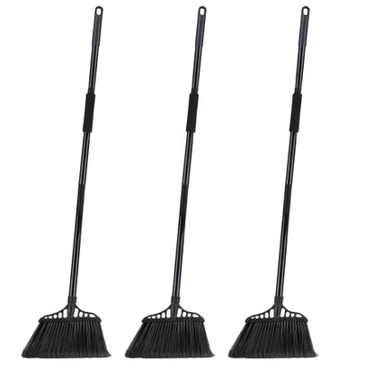 Tiumso 3-Pack Heavy Duty Broom, Commercial Broom with 55" Long Handle Outdoor Indoor, Industrial Brooms for Sweeping Garage Concrete Courtyard Patio Home Kitchen Office - All Black - color: Total Black