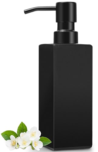GMISUN Black Soap Dispenser Bathroom, Glass Hand Soap Dispenser with Stainless Steel Pump, 12 fl oz/350ml Refillable Dish Dispensers for Kitchen, Modern Liquid Lotion Bottles for Bathroom Countertop - color: Black Bottle + Black Pump, size: 1 Pack
